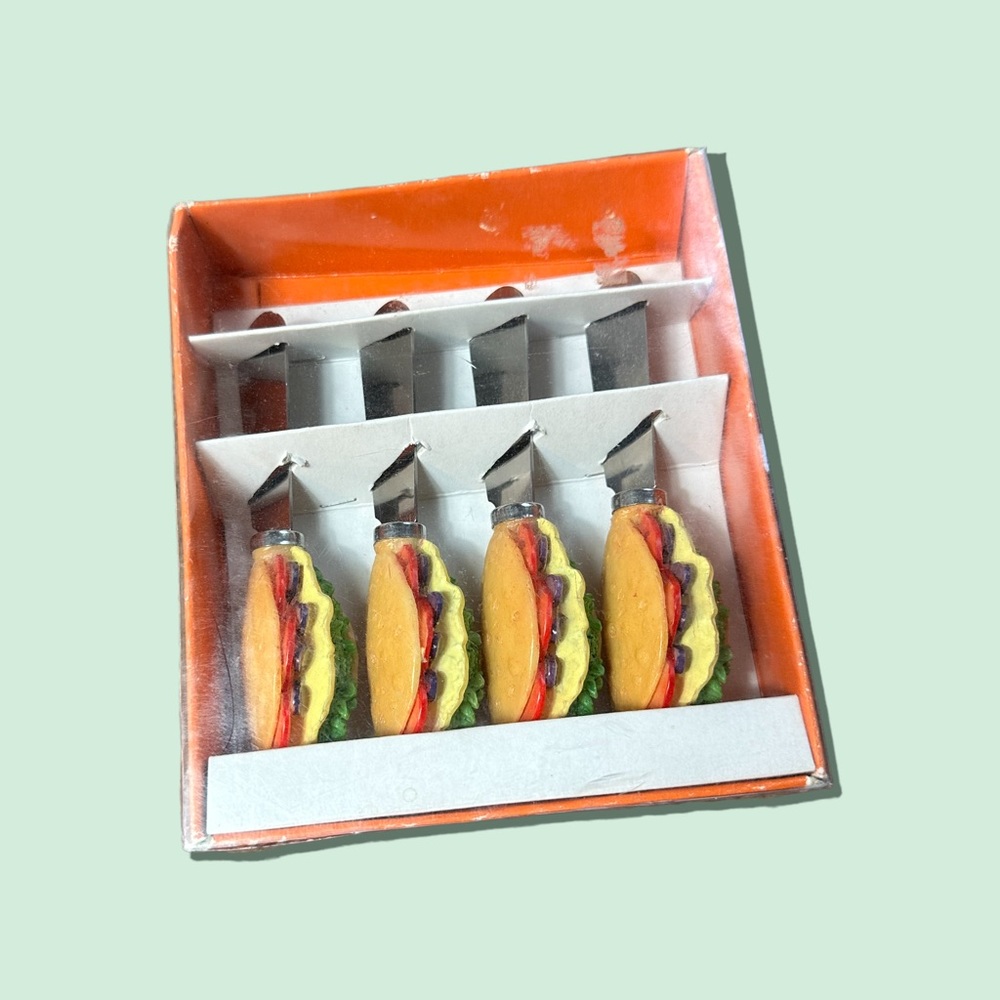 Vintage Boston Warehouse Taco Theme Set Of Four Stainless Steel Spreader Knives